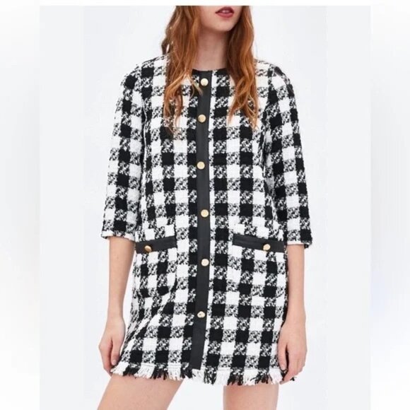 Zara Plaid Textured Tweed Checkered Dress - Picture 1 of 13
